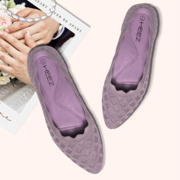 HEEZ Taupe Breathable Knit Pointed Toe Flexible Anti-Slip Ballet Flat Size 6 NWT - Picture 1 of 10